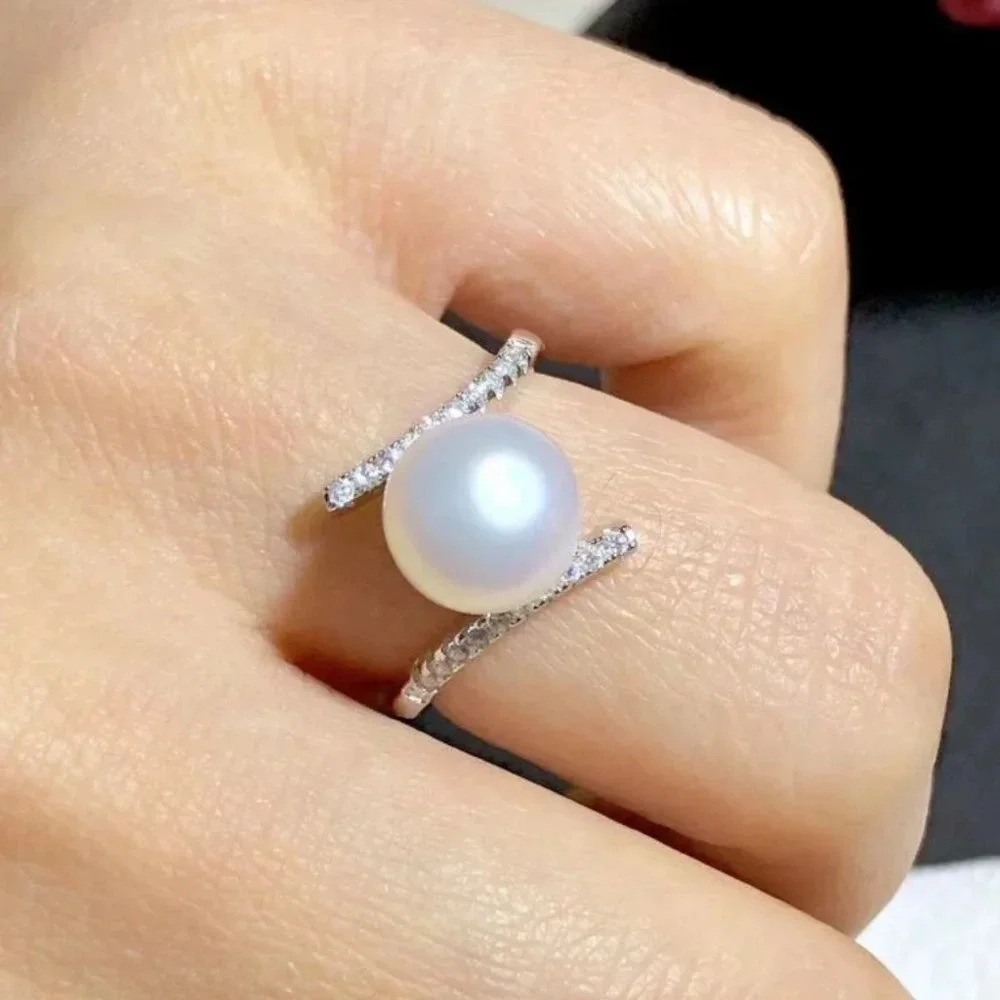 NEW 925 Sterling Silver White Pearl Diamond Ring